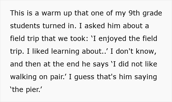 Example of 9th grade student writing sample showing literacy challenges discussed by concerned US teachers warning about literacy crisis