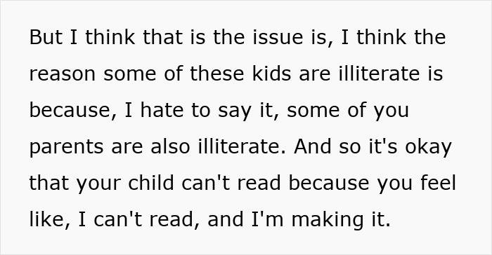 Text excerpt from concerned US teachers discussing causes of the literacy crisis and student illiteracy issues.