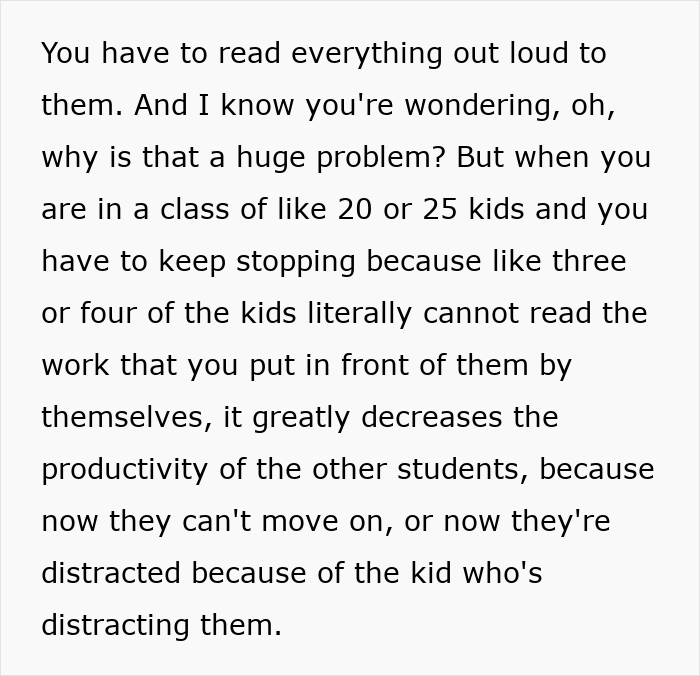 Text describing challenges in classrooms caused by literacy issues, highlighting a growing US literacy crisis among students.