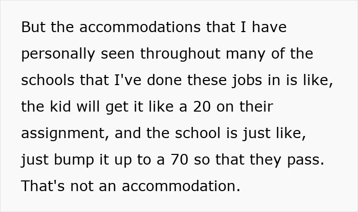 Text excerpt discussing inadequate accommodations in schools amid US literacy crisis concerns from teachers.