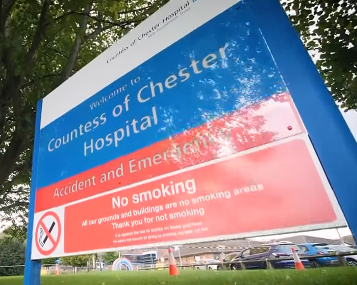 Countess of Chester Hospital sign with no smoking message related to cops arrest over nurse foul play suspicions. Countess of Chester Hospital sign with no smoking message related to cops arrest over nurse foul play suspicions.