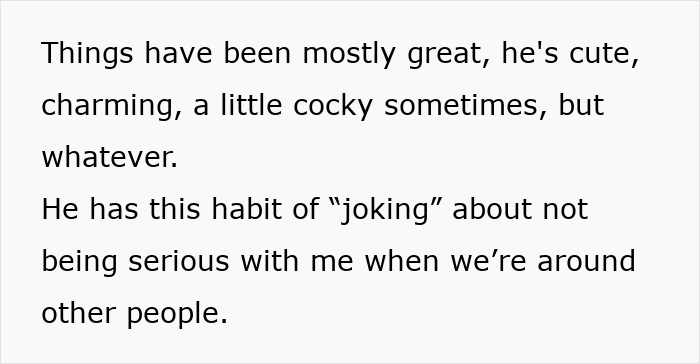 Text excerpt showing a man calls his girlfriend sister jokingly, describing charm and habit of not being serious around others.