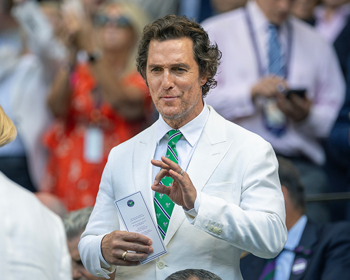 Matthew McConaughey dressed sharply at Wimbledon final, praised as gentleman for respectful gesture toward British royalty.