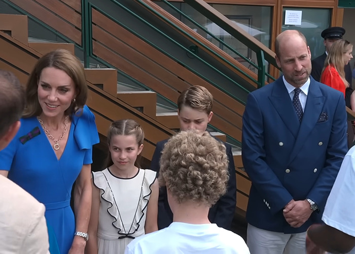 British royalty and children interacting at Wimbledon final, highlighting gentlemanly gesture by Matthew McConaughey.