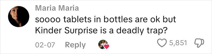 Social media comment questioning tablet bottles and referencing European pharmacies and packaging differences. Social media comment questioning tablet bottles and referencing European pharmacies and packaging differences.