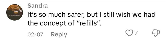 Comment from Sandra expressing that European pharmacies feel safer but she wishes refill options were available. Comment from Sandra expressing that European pharmacies feel safer but she wishes refill options were available.