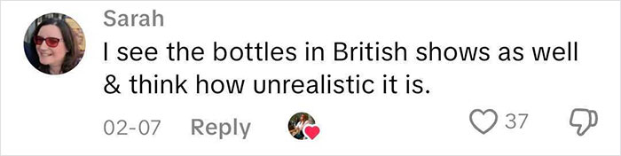 User comment highlighting unrealistic portrayal of bottles in British shows, sparking global curiosity about European pharmacies. User comment highlighting unrealistic portrayal of bottles in British shows, sparking global curiosity about European pharmacies.