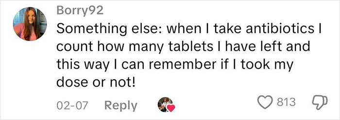 Comment from user Borry92 discussing antibiotic dosage tracking, highlighting European pharmacies’ different packaging from U.S. bottles. Comment from user Borry92 discussing antibiotic dosage tracking, highlighting European pharmacies’ different packaging from U.S. bottles.