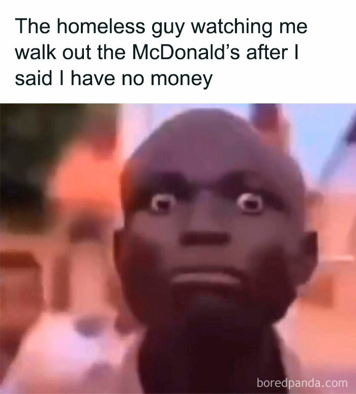 A chaotic meme showing a shocked man staring wide-eyed, capturing the essence of random chaotic memes humor.