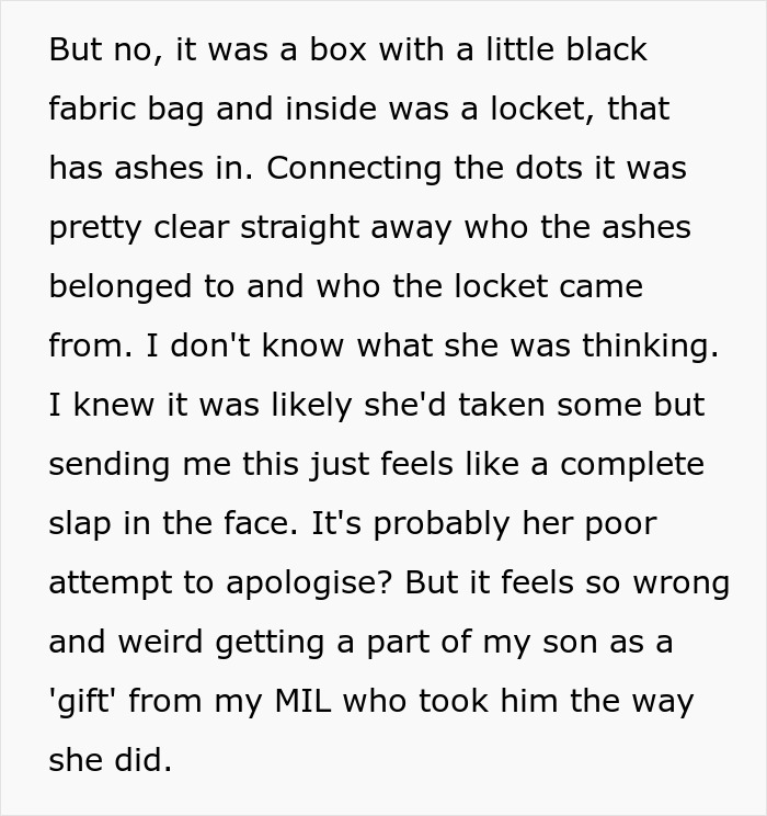 Box containing ashes in a locket, highlighting family drama involving entitled grandma stealing grandson&rsquo;s ashes.