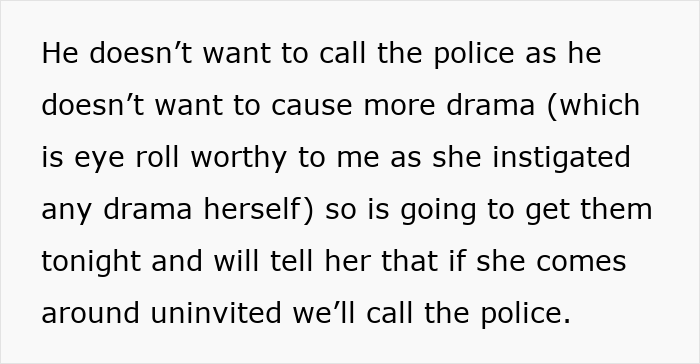 Text excerpt discussing refusal to call police to avoid family drama after a grandmother stole grandson&rsquo;s ashes.