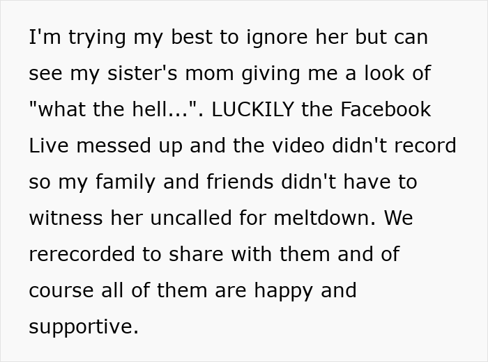 Woman reacting with disbelief as MIL screams at gender reveal, causing an uncalled for meltdown during family event.