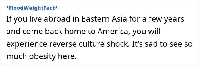 Text about reverse culture shock mentioning obesity, highlighting concerns about obesity rates among Americans. - 19