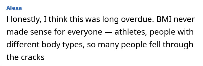 Text message from Alexa discussing the overdue nature of BMI not fitting all body types including athletes and others. - 20
