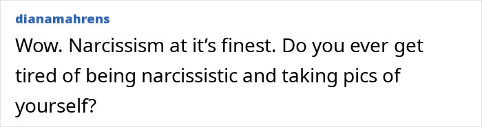 User comment criticizing narcissism in a social media post related to top model Kelly Gale&rsquo;s Photoshop blunder in bikini pic.