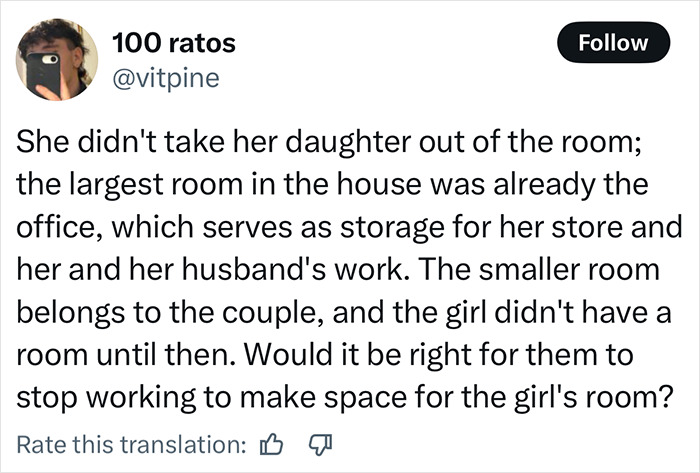 Tweet discussing a momfluencer making her 9-year-old autistic daughter sleep on the balcony to use the room as an office.