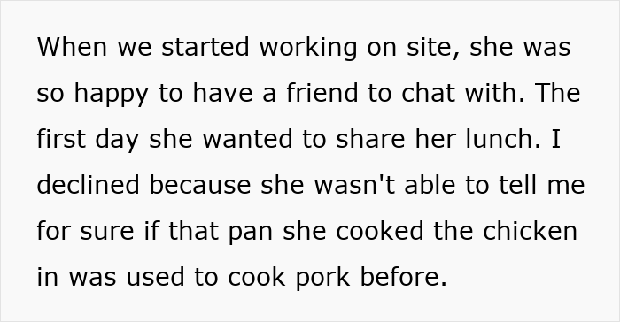 Text about a woman switching up her friendly act after realizing coworker is Muslim, showing blatant Islamophobia.