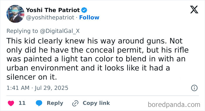 Screenshot of a Twitter post discussing details about the man responsible for the Manhattan massacre and his firearm. - 4