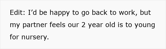 Text on white background stating a partner won&rsquo;t add mother of his child to new house deeds despite planning marriage.