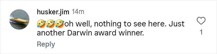 Comment with laughing emojis reacting to passenger flipping over infinity pool edge in cruise incident.