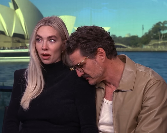 Pedro Pascal and Vanessa Kirby during a press tour interview by the waterfront, sparking controversy and viral reactions. Pedro Pascal and Vanessa Kirby during a press tour interview by the waterfront, sparking controversy and viral reactions.