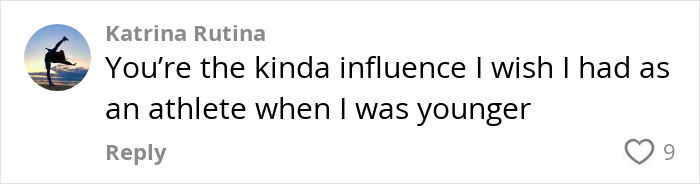 Fan comment praising Ilona Maher as an inspiring athlete, reflecting fans’ love for her response to Kate Moss skinny quote. - 9