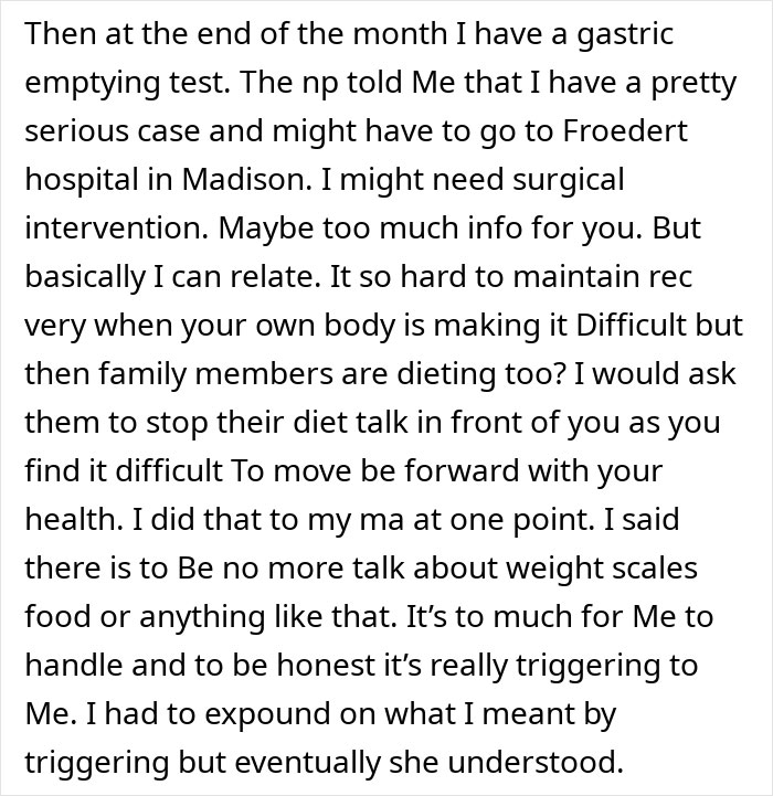 Person sharing experience of how seeing loved ones taking Ozempic has impacted their mental health and daily life.