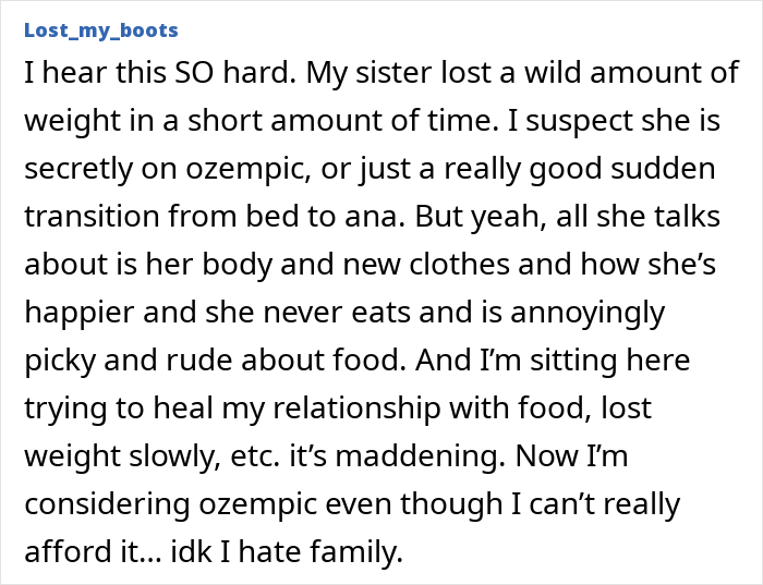 User sharing impact of seeing a loved one&rsquo;s weight loss and behavior changes possibly due to Ozempic use.