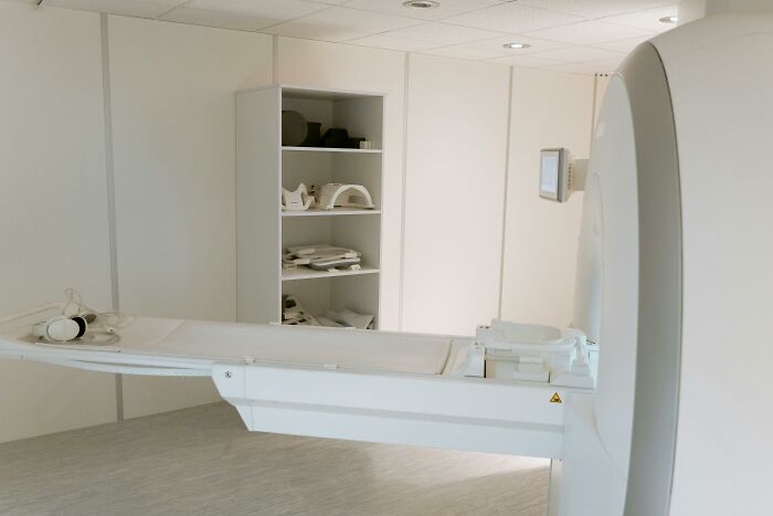 Medical imaging equipment in a clinical room used by scientists to share and study bodies donated for science purposes