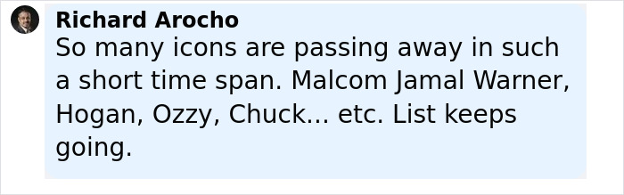 Comment from Richard Arocho reflecting on the passing of legendary jazz musician and other icons recently. - 4