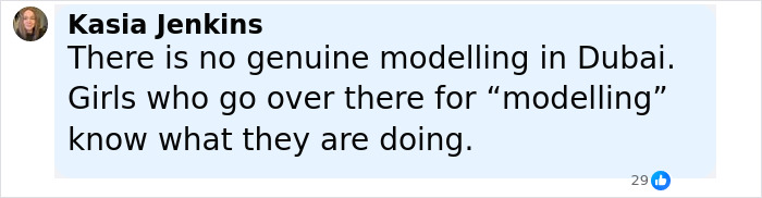 Kasia Jenkins commenting on the lack of genuine modelling in Dubai and the reality for girls pursuing modelling there. - 17