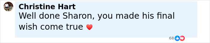 User comment praising Sharon for making Ozzy&rsquo;s final wish come true, with a heart emoji.