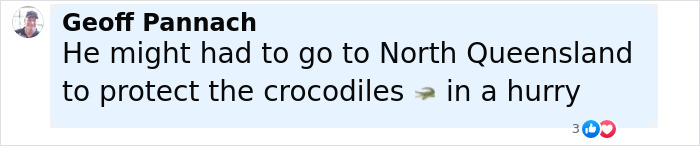 Comment by Geoff Pannach about Robert Irwin needing to go to North Queensland quickly to protect crocodiles.