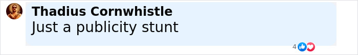 Comment by Thadius Cornwhistle stating "Just a publicity stunt" in a digital chat interface.