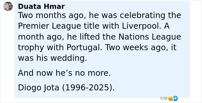 World Stunned After Football Star Diogo Jota, 28, Passes Away 2 Weeks After Getting Married World Stunned After Football Star Diogo Jota, 28, Passes Away 2 Weeks After Getting Married