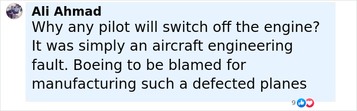 Comment on Air India pilot crash discussing aircraft engineering fault and Boeing&rsquo;s role in the tragedy causing 260 lives lost