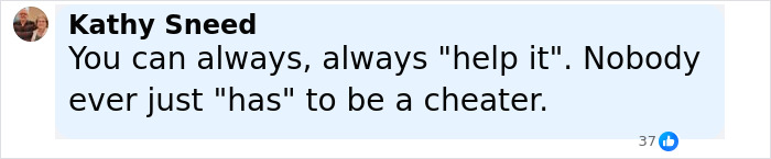 Comment by Kathy Sneed discussing cheating, responding to defense of CEO Andy Byron in Coldplay kiss cam incident.