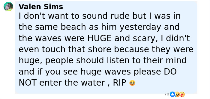 Comment warning about huge waves at beach, referencing second victim revealed in tragic accident related to Malcolm-Jamal Warner.