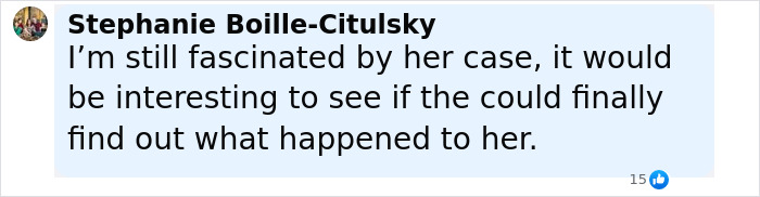 Comment from Stephanie Boille-Citulsky expressing fascination with the Amelia Earhart mystery and hope for new scientific clues.