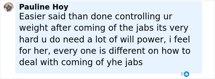 Screenshot of a social media comment discussing the challenges of quitting Mounjaro and controlling weight without willpower.