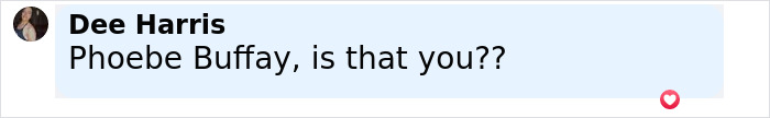 Screenshot of a social media comment by Dee Harris asking Phoebe Buffay if it is her. - 28