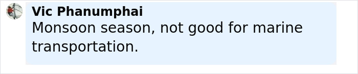 Comment by Vic Phanumphai about monsoon season impacting marine transportation causing ferry sinking off Bali.