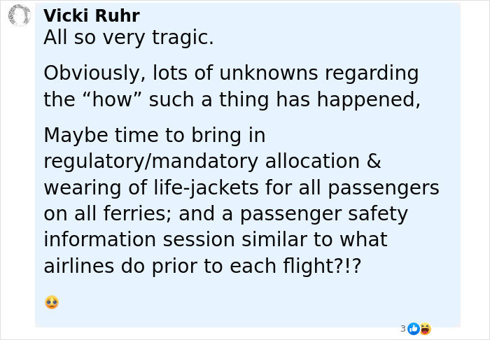 Comment discussing ferry safety regulations and life-jacket mandates after ferry sank off Bali causing deaths and missing people.