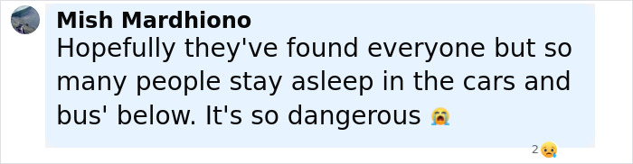 Comment expressing concern about people asleep in vehicles below deck after Bali ferry sank, highlighting dangers and missing victims.