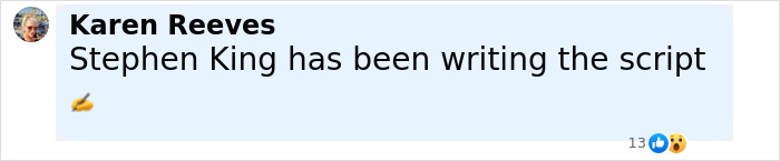 Screenshot of a social media comment mentioning Stephen King writing a script, related to Epstein list conspiracy theories. - 20