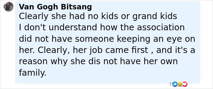 Comment on social media discussing a hoarder ex-cop who had no family and was not monitored by the association.