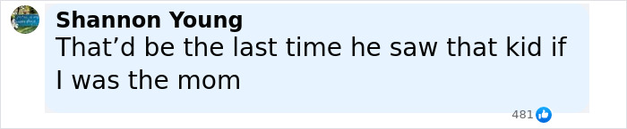 Facebook comment by Shannon Young expressing concern over dad throwing son off cliff to face fears, sparking online fury.