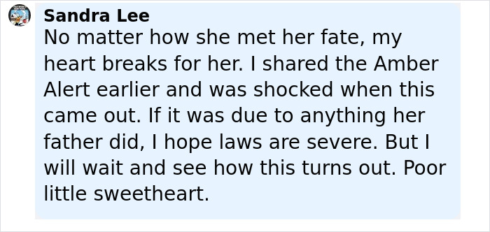 ALT text: Person expressing grief and concern over missing 9-year-old girl found deceased amid police inconsistencies in dad&rsquo;s report