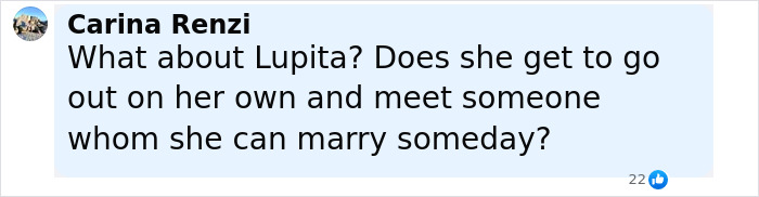 Comment from Carina Renzi questioning if Lupita, a conjoined twin influencer, can go out and meet someone to marry someday.