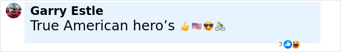Screenshot of a social media comment praising a true American hero with patriotic and celebratory emojis. - 34